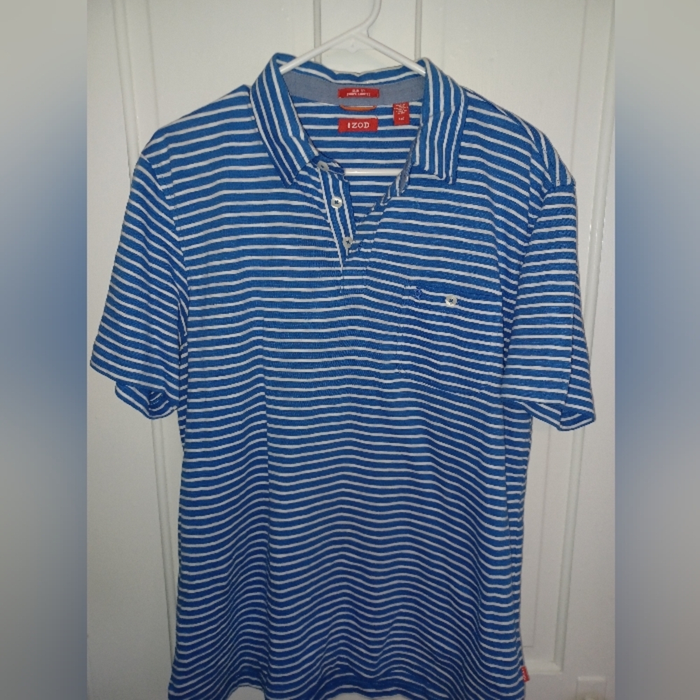 Izod Men's Polo Shirt in Blue and White Stripes
